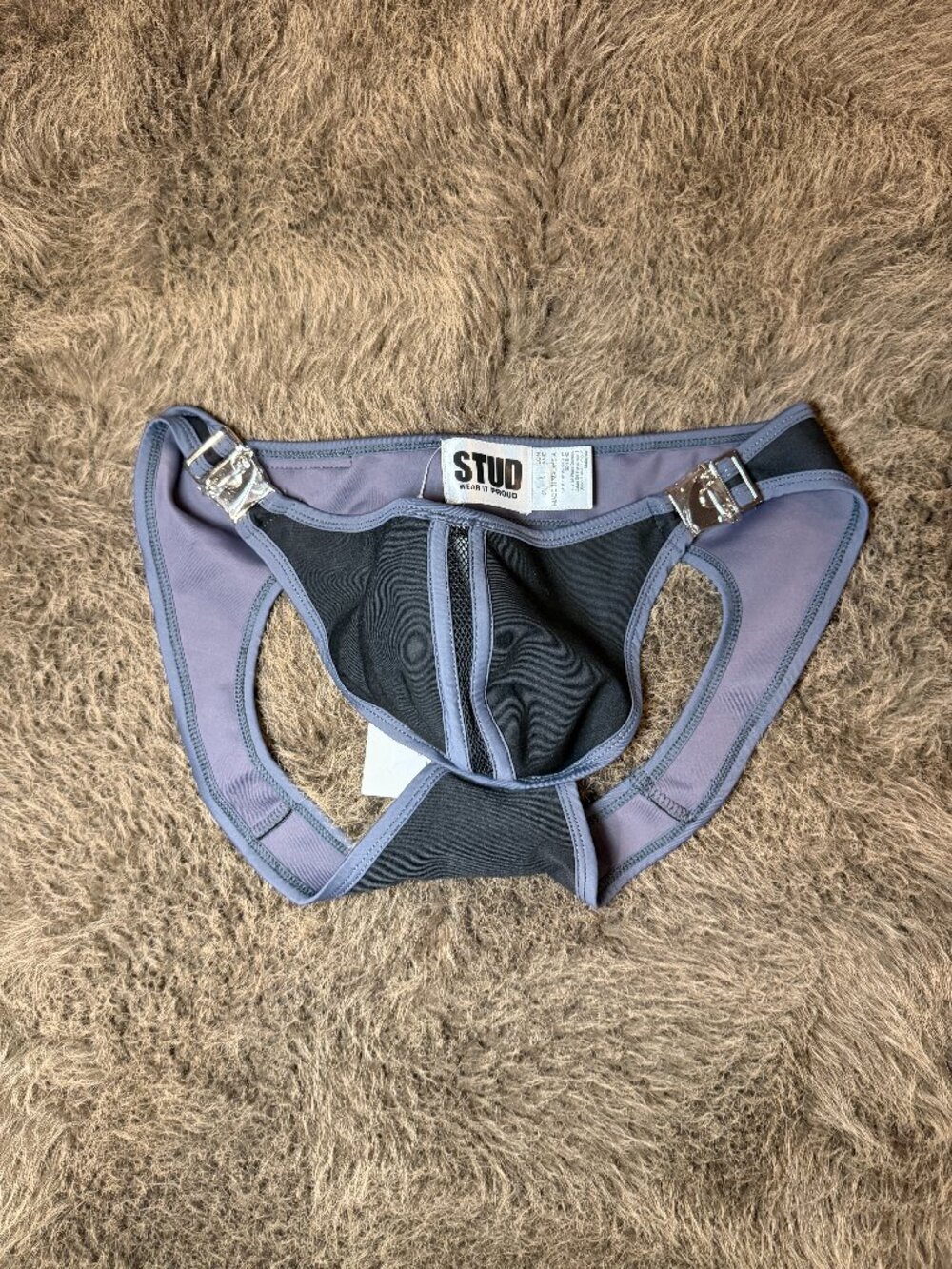 STUD Wear It Proud Buckle Cutout Brief Black Gray NWT Large Rare